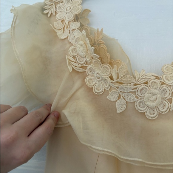 Vintage 1970s Prairie Wedding Gown – Organza Ruffles, Daisy Floral Appliqué - Picture 5 of 15